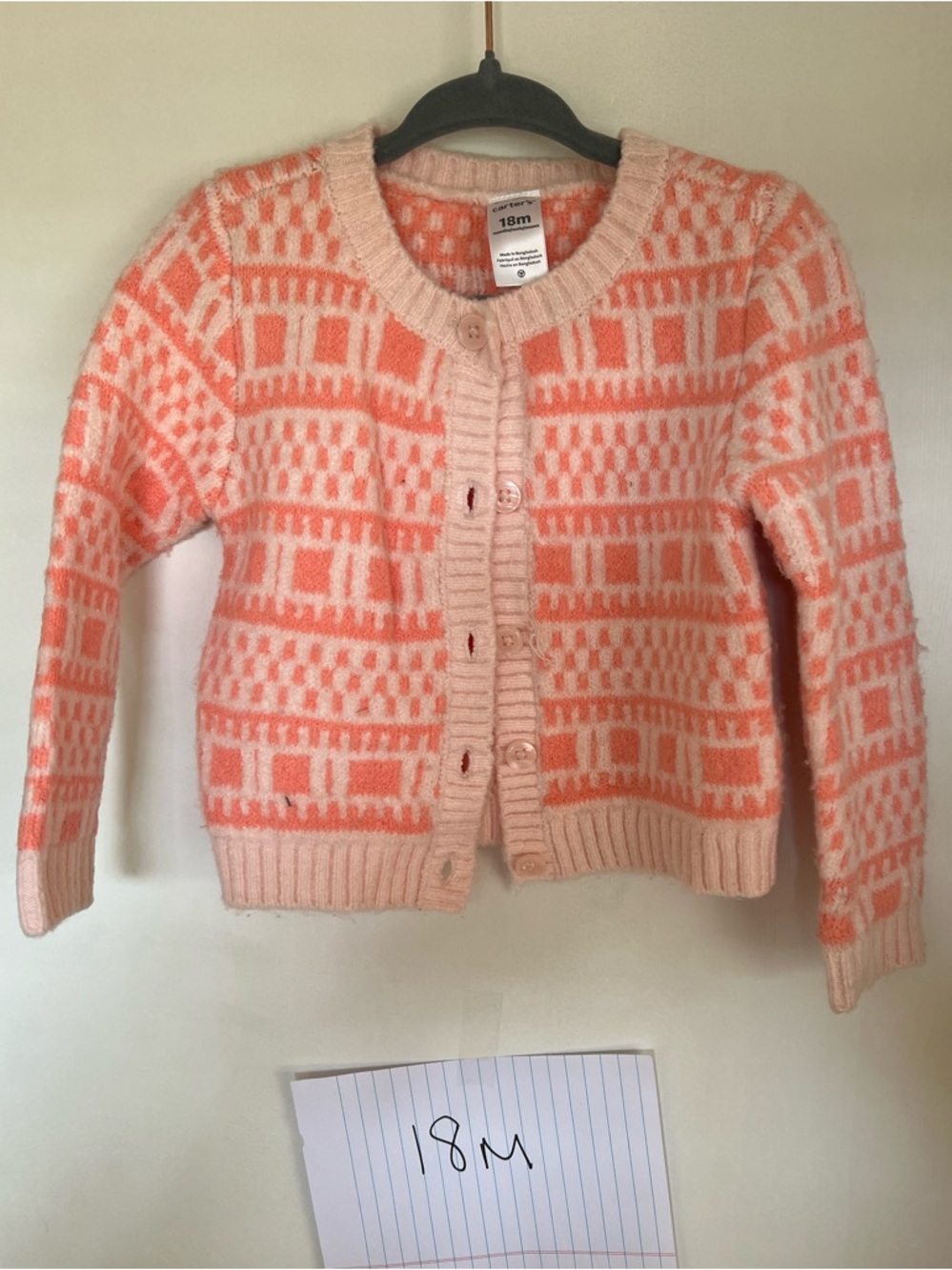 Toddler Girls Pink Patterned Knit Cardigan Sweater 18m